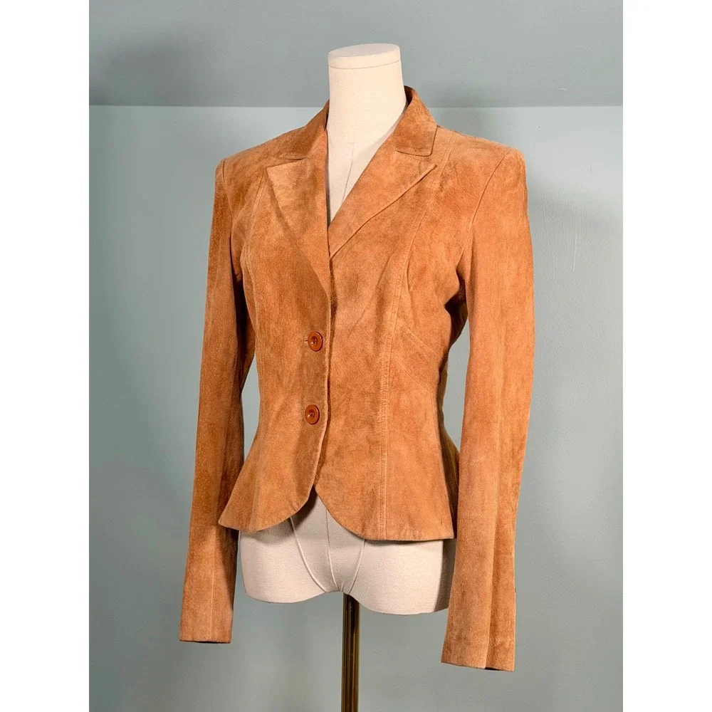 Vintage 2000s Cache Leather Blazer Suede 00s 90s Jacket Y2K Fall Chic Office